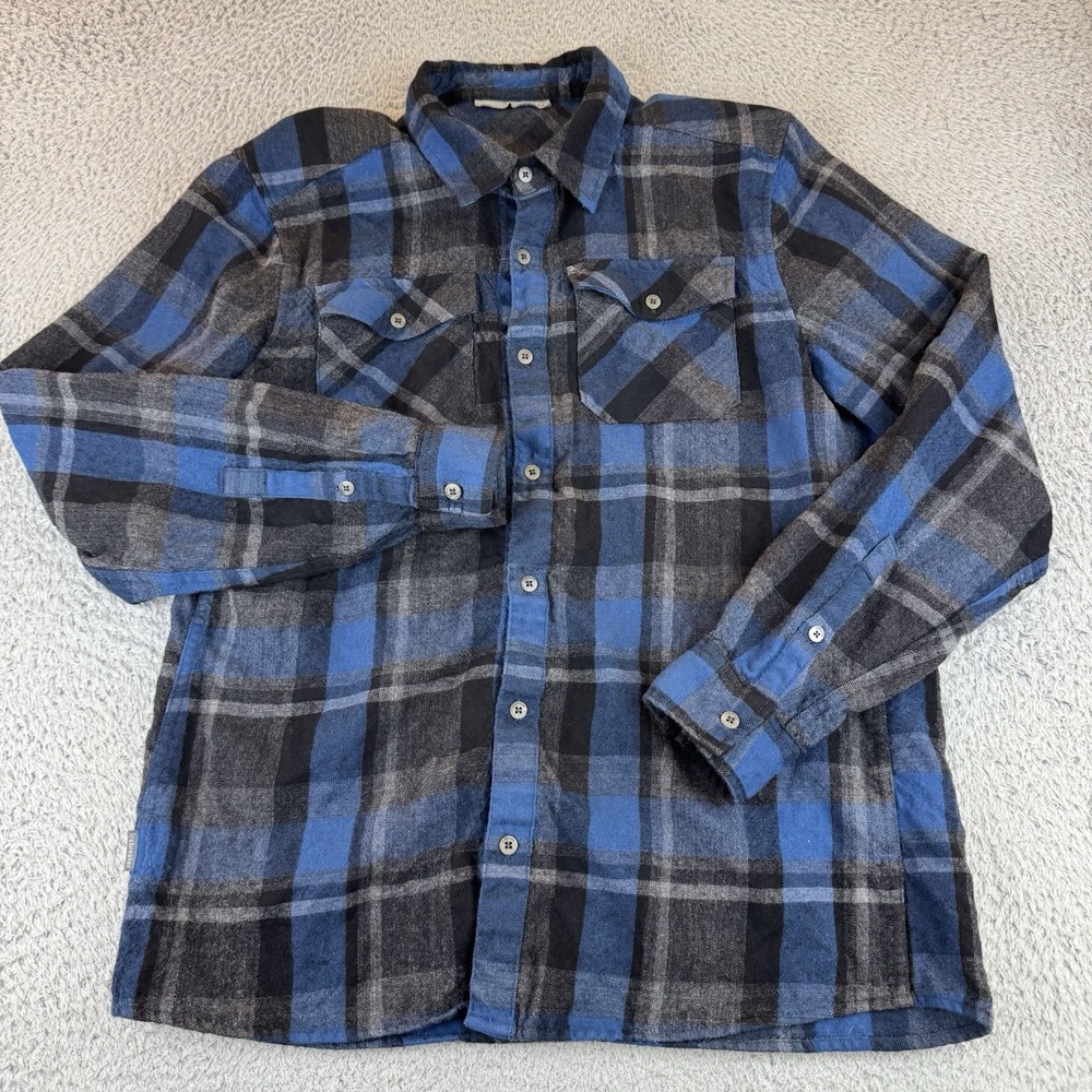 Icebreaker Mens Medium 100% Wool Plaid Button Up Shirt Blue Long Sleeve